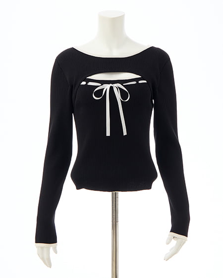 INGNI（イング） デコルテオープンリブニット ｸﾛ/ｵﾌﾎﾜｲﾄ