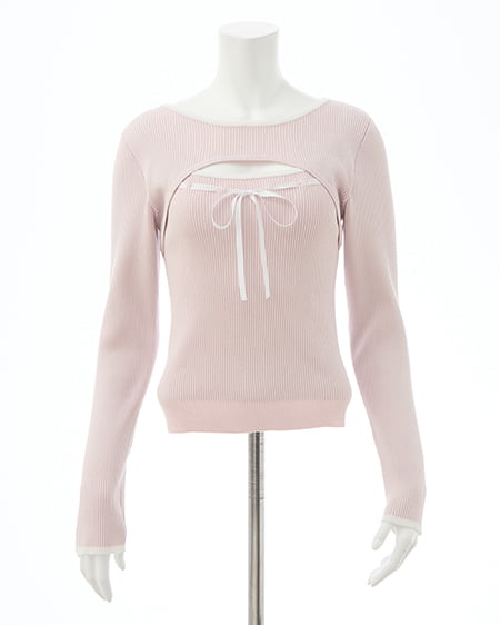 INGNI（イング） デコルテオープンリブニット ﾋﾟﾝｸ/ｵﾌﾎﾜｲﾄ