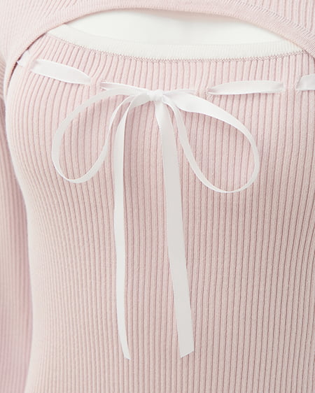 INGNI（イング） デコルテオープンリブニット ﾋﾟﾝｸ/ｵﾌﾎﾜｲﾄ