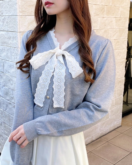 【WEB限定】レースボウタイニット