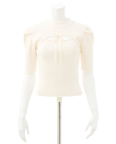 INGNI（イング） デコルテオープン5分袖ニット ｵﾌﾎﾜｲﾄ