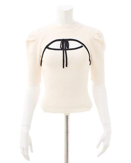 INGNI（イング） デコルテオープン5分袖ニット ｵﾌﾎﾜｲﾄ/ｸﾛ