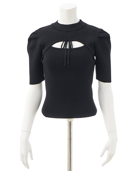 INGNI（イング） デコルテオープン5分袖ニット ｸﾛ