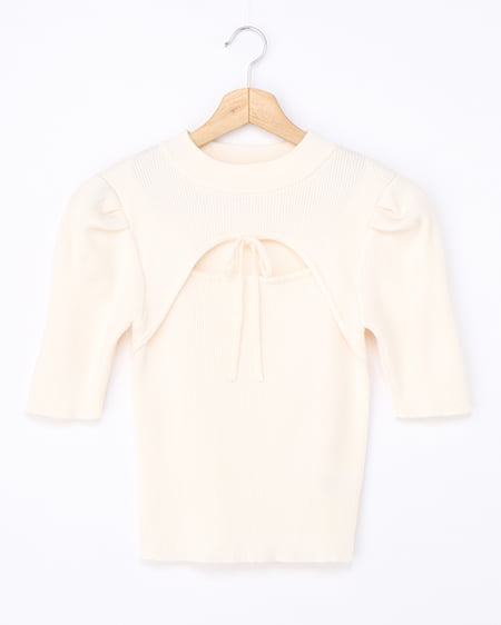 【2／18 2時までの限定価格】【WEB限定】デコルテオープン5分袖ニット