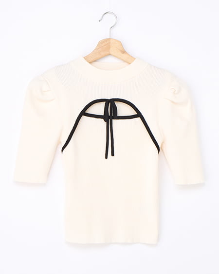 【2／18 2時までの限定価格】【WEB限定】デコルテオープン5分袖ニット