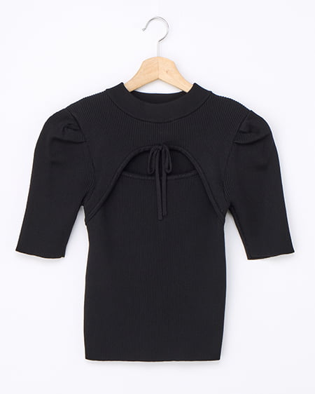 【2／18 2時までの限定価格】【WEB限定】デコルテオープン5分袖ニット