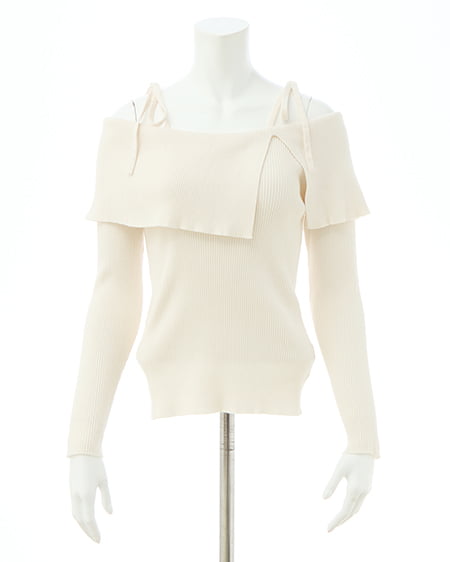 INGNI（イング） 両肩リボンスリットニット ｵﾌﾎﾜｲﾄ