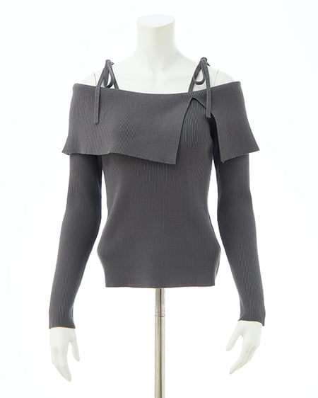 INGNI（イング） 両肩リボンスリットニット ｸﾞﾚｰ