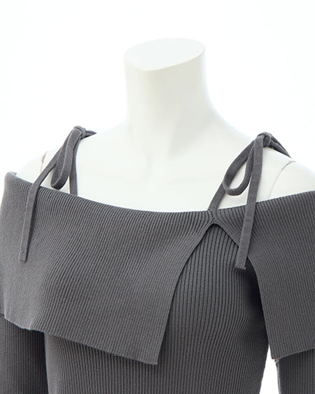 INGNI（イング） 両肩リボンスリットニット ｸﾞﾚｰ