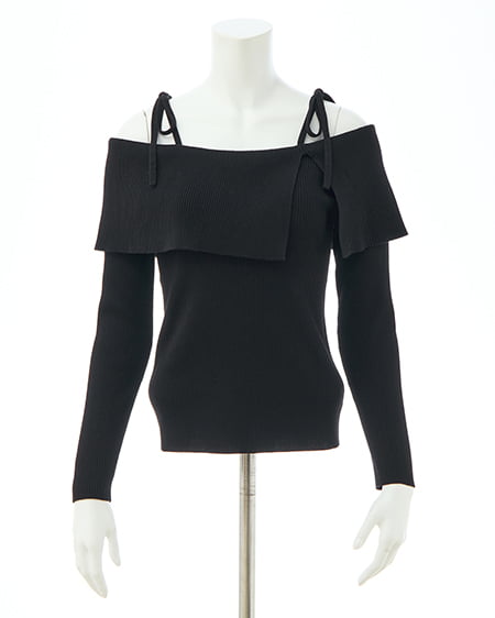 INGNI（イング） 両肩リボンスリットニット ｸﾛ