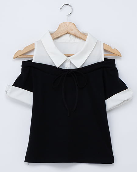 【WEB限定】シャツドッキングオフショルリブトップス