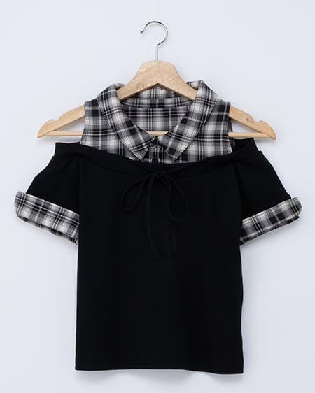【WEB限定】シャツドッキングオフショルリブトップス