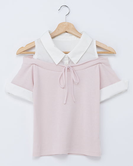 【WEB限定】シャツドッキングオフショルリブトップス