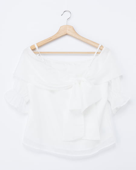 【WEB限定】シアーオフショルリボン半袖ブラウス