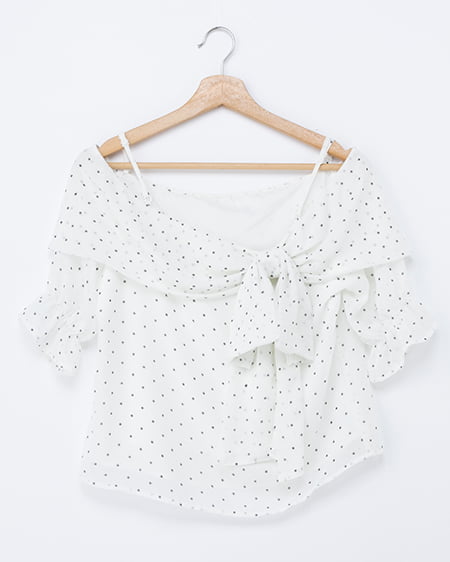 【WEB限定】シアーオフショルリボン半袖ブラウス