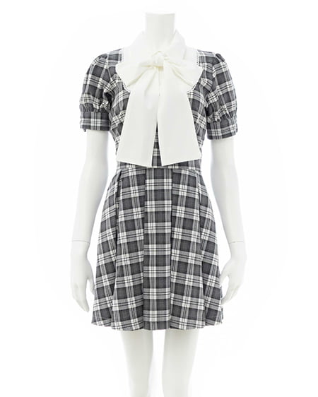 INGNI(イング) チェック柄シャツドッキングプリーツミニワンピース グレー/チェック