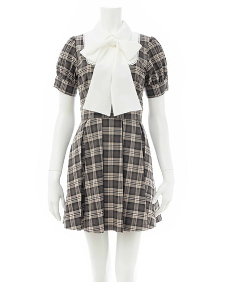 【WEB限定】チェック柄シャツドッキングプリーツミニワンピース