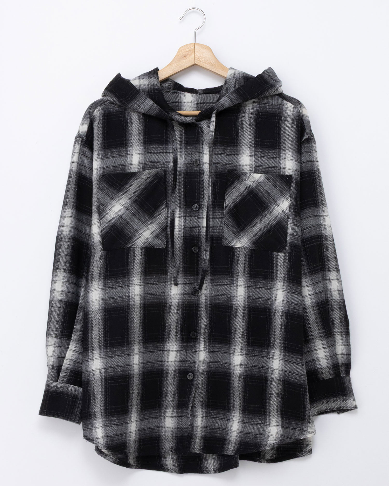 フードビッグチェック柄シャツ