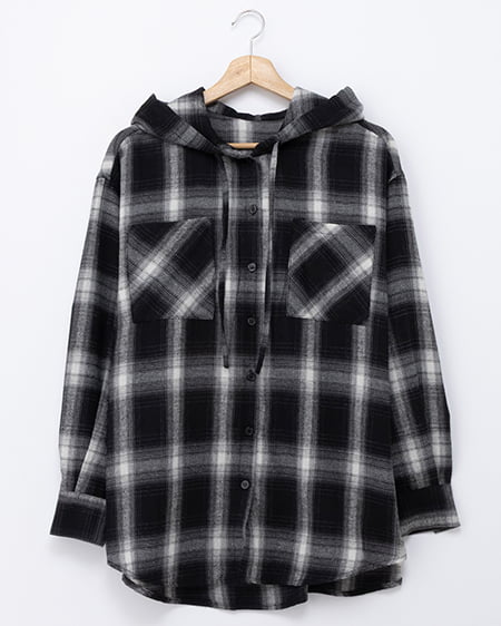 【WEB限定】フードビッグチェック柄シャツ