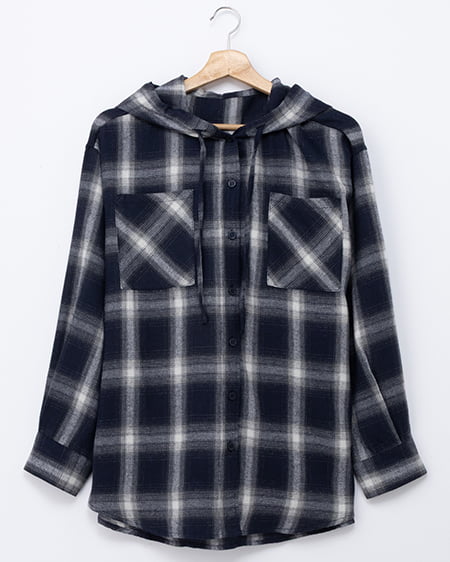 【WEB限定】フードビッグチェック柄シャツ