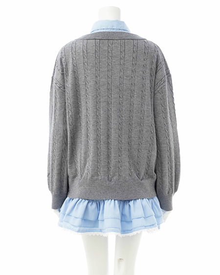 INGNI(イング) シャツドッキングニットワンピース グレー/ブルー