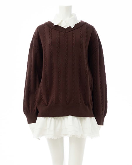【WEB限定】シャツドッキングニットワンピース