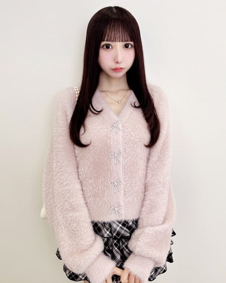 【今だけ早割/WEB限定】Vネックリボンボタンフェザーニットカーディガン