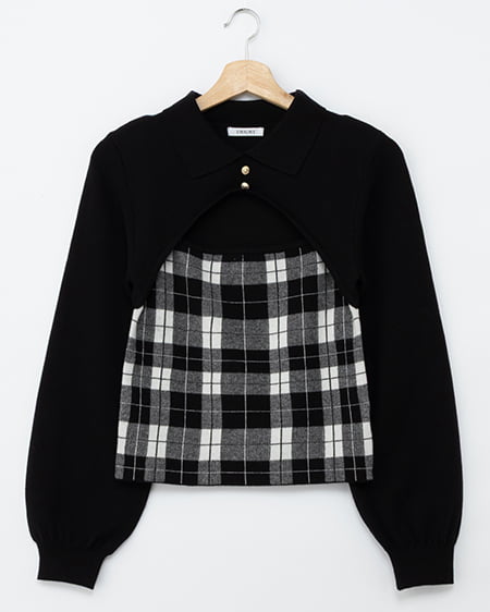 【WEB限定】【10/7 2時までの限定価格】レイヤード風チェック柄ニット