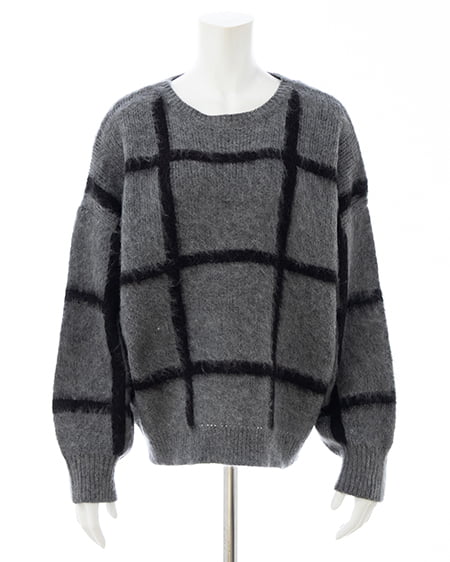 INGNI(イング) チェック柄シャギーニット チャコールグレー/クロ