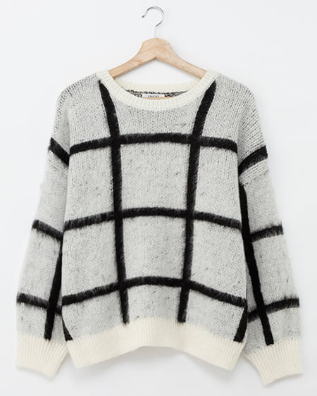 【WEB限定】【10／7 2時までの限定価格】チェック柄シャギーニット