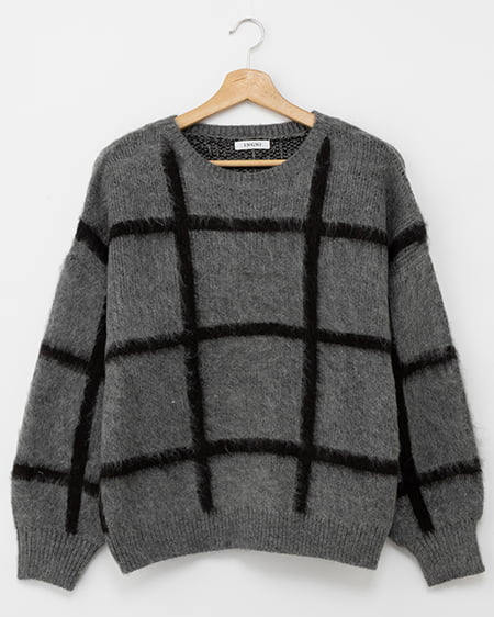 INGNI(イング) 【WEB限定】【10／7 2時までの限定価格】チェック柄シャギーニット チャコールグレー/クロ
