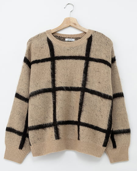 INGNI(イング) 【WEB限定】【10／7 2時までの限定価格】チェック柄シャギーニット ベージュ/クロ