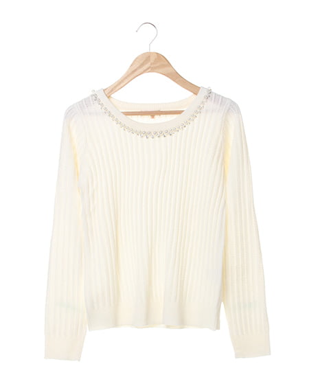 衿ぐり装飾ニットTOPS