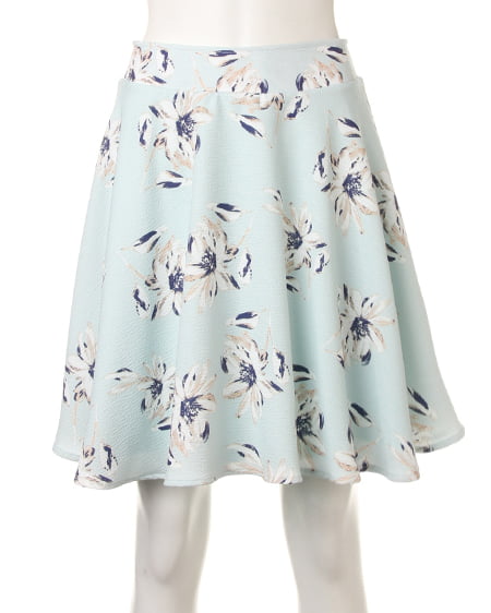 INGNI（イング） シアーチェックx花柄フレアスカート ﾐﾝﾄｸﾞﾘｰﾝ