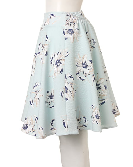 INGNI（イング） シアーチェックx花柄フレアスカート ﾐﾝﾄｸﾞﾘｰﾝ