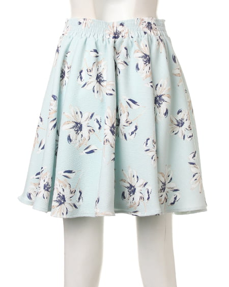 INGNI（イング） シアーチェックx花柄フレアスカート ﾐﾝﾄｸﾞﾘｰﾝ