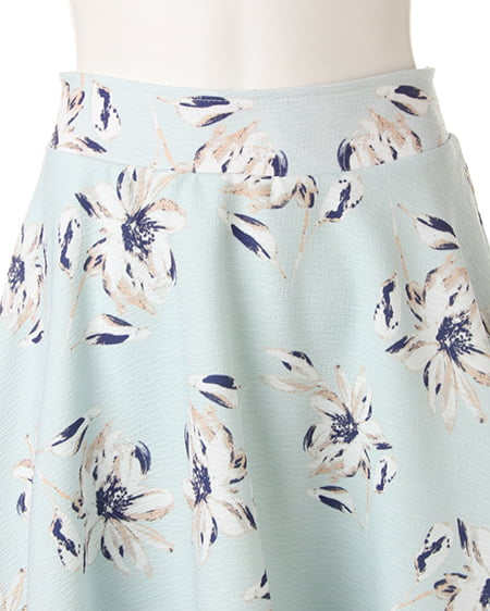 INGNI（イング） シアーチェックx花柄フレアスカート ﾐﾝﾄｸﾞﾘｰﾝ