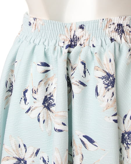 INGNI（イング） シアーチェックx花柄フレアスカート ﾐﾝﾄｸﾞﾘｰﾝ