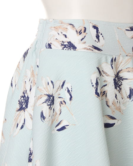 INGNI（イング） シアーチェックx花柄フレアスカート ﾐﾝﾄｸﾞﾘｰﾝ