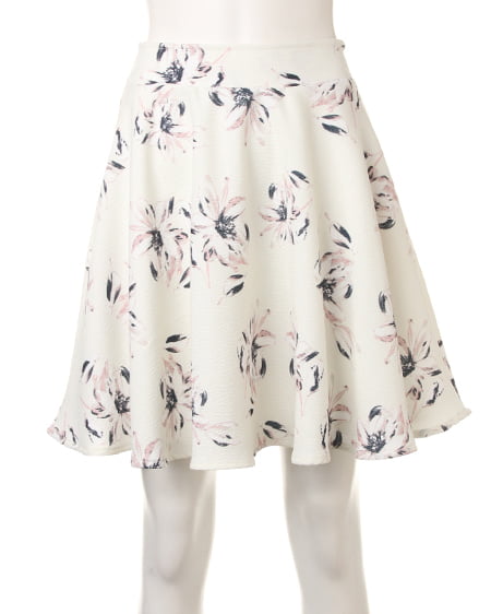 INGNI(イング) シアーチェックx花柄フレアスカート ｵﾌﾎﾜｲﾄ