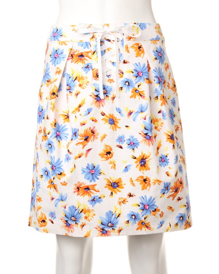 INGNI(イング) フロントレースUP花柄コクーンスカート オレンジ/ハナ