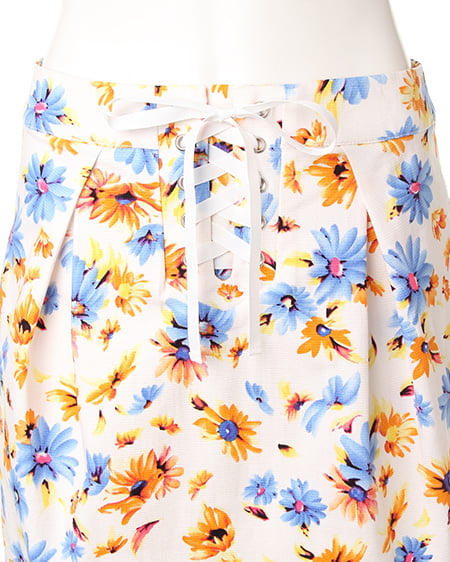 INGNI(イング) フロントレースUP花柄コクーンスカート オレンジ/ハナ