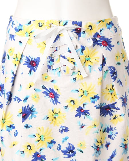 INGNI（イング） フロントレースUP花柄コクーンスカート ﾌﾞﾙｰ/ﾊﾅ