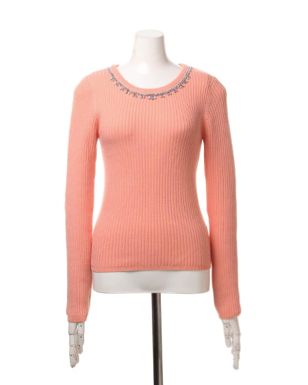 INGNI（イング） 衿ビジューリブニット長袖 ﾋﾟﾝｸ/ｵﾚﾝｼﾞ