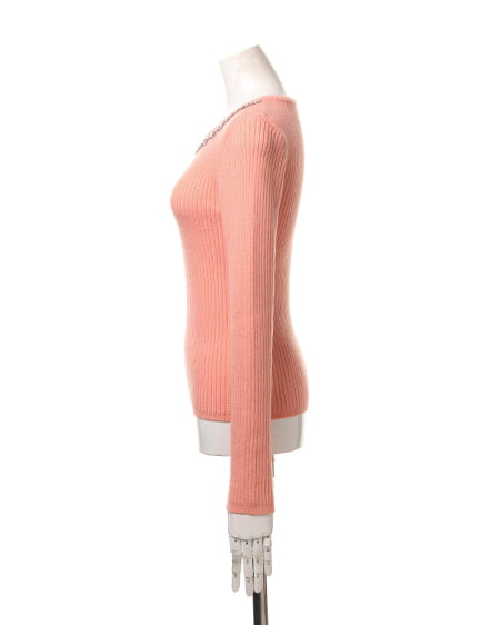 INGNI（イング） 衿ビジューリブニット長袖 ﾋﾟﾝｸ/ｵﾚﾝｼﾞ