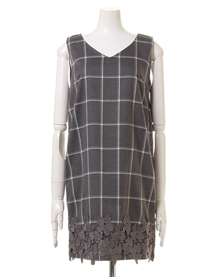 INGNI(イング) アソートチェック裾レースサックワンピース グレー