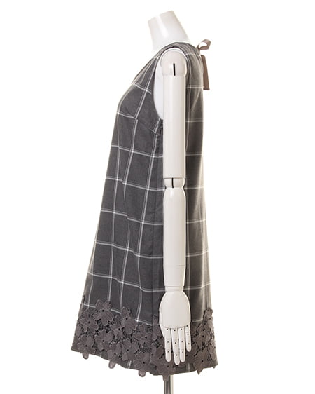 INGNI(イング) アソートチェック裾レースサックワンピース グレー