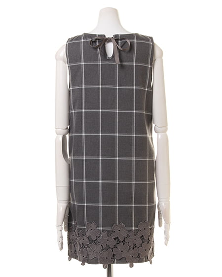 INGNI(イング) アソートチェック裾レースサックワンピース グレー