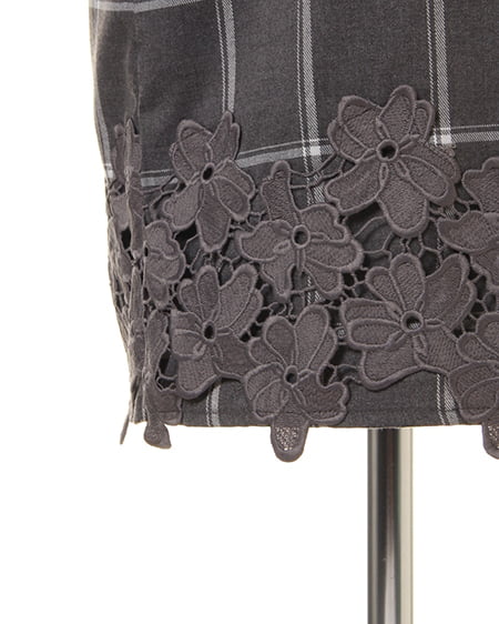 INGNI(イング) アソートチェック裾レースサックワンピース グレー