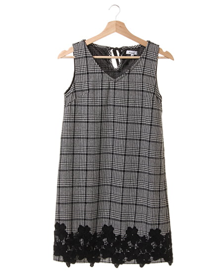 INGNI(イング) アソートチェック裾レースサックワンピース ｼﾛ/ｸﾛ